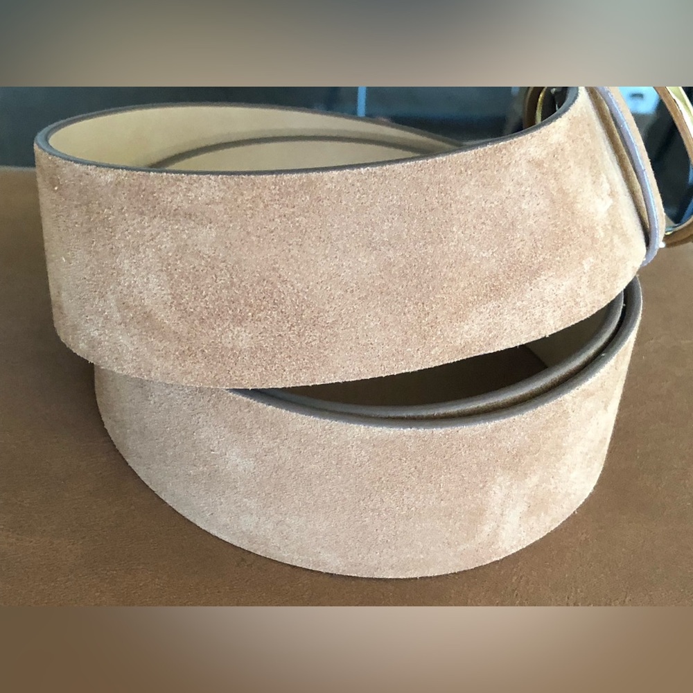 Cole Haan Wide Brown Suede Belt with Gold buckle - Picture 4 of 6